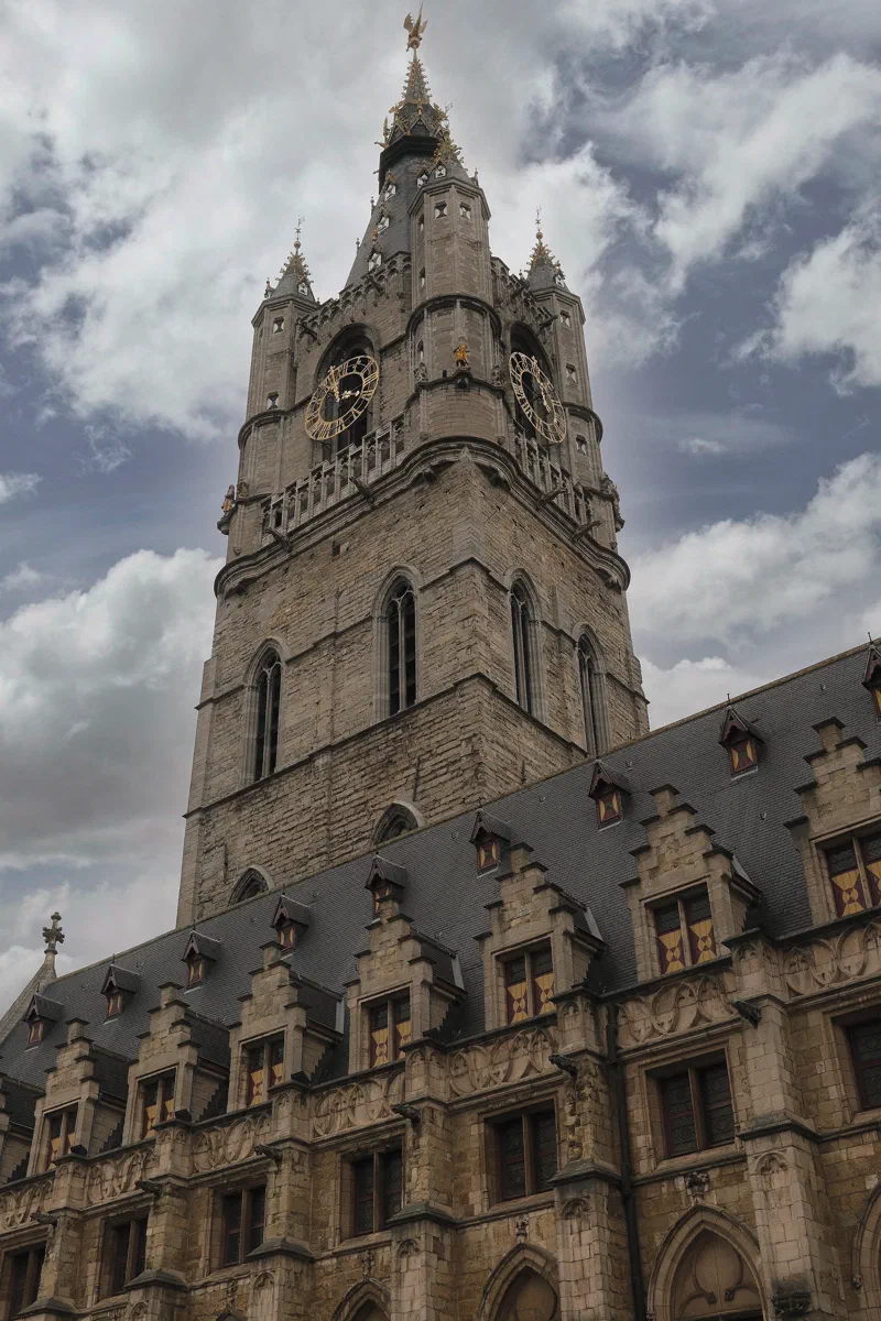 Looking up at the Belfry. For centuries, Ghent kept its city charters in here, locked in iron chests.