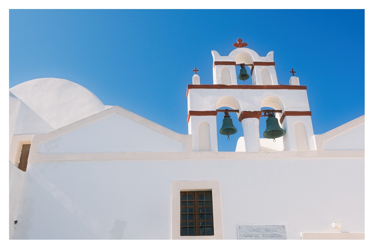 Santorini looks out across the flooded caldera left by an ancient volcanic eruption.